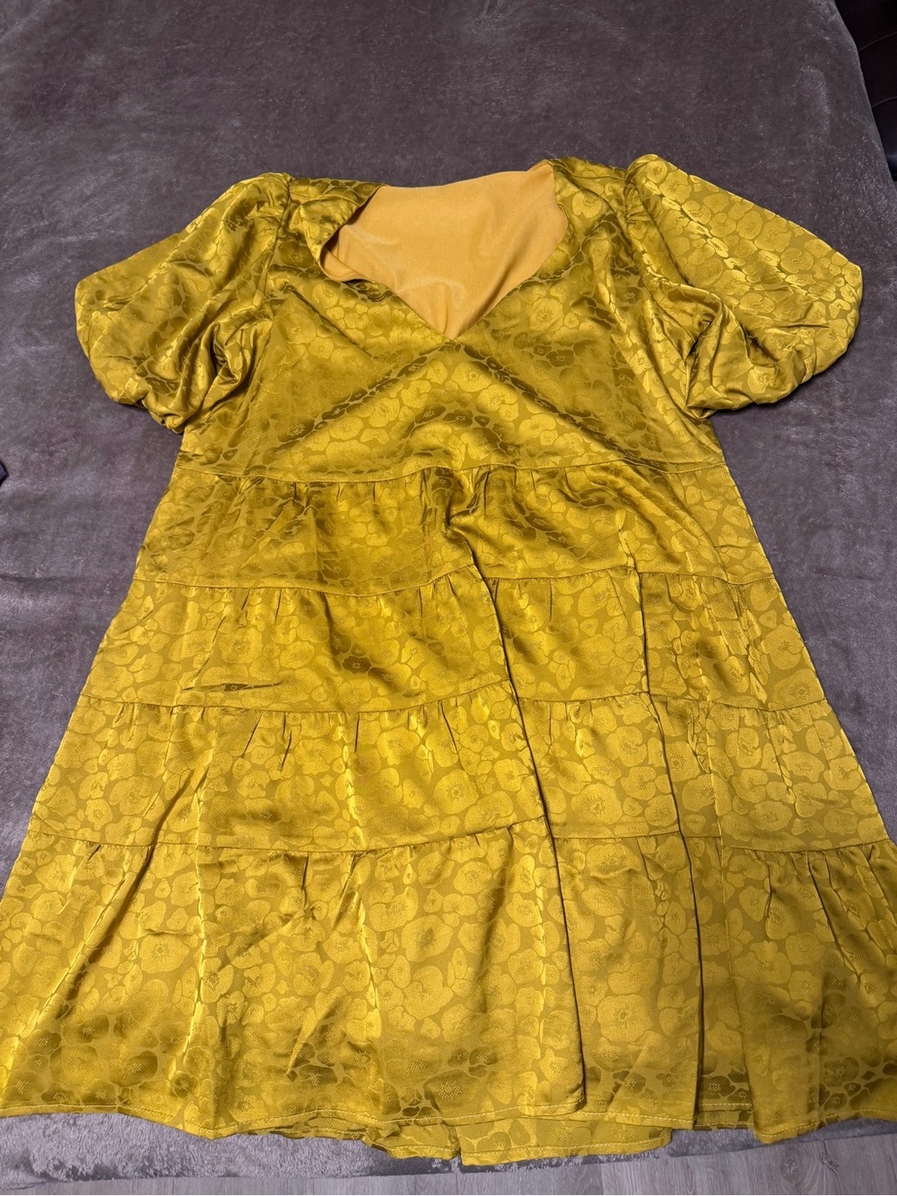 Mustard Floral Jacquard Tiered Midi Dress